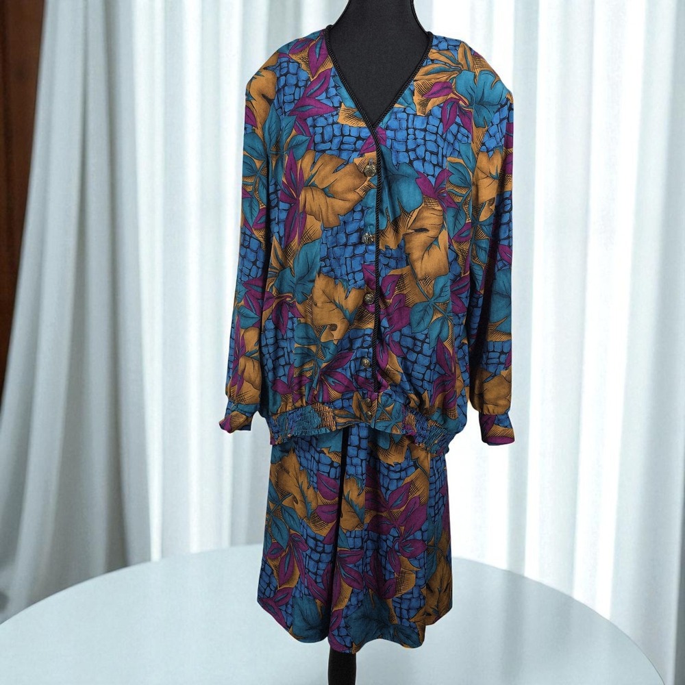 Maggie Sweet Vintage Floral 2 Piece Skirt Set‎ Woman 1X Art to Wear Made in USA